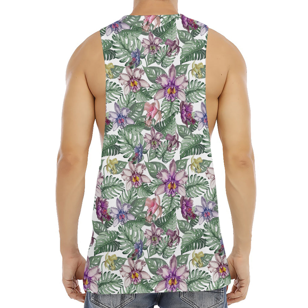 Tropical Cattleya Pattern Print Men's Muscle Tank Top
