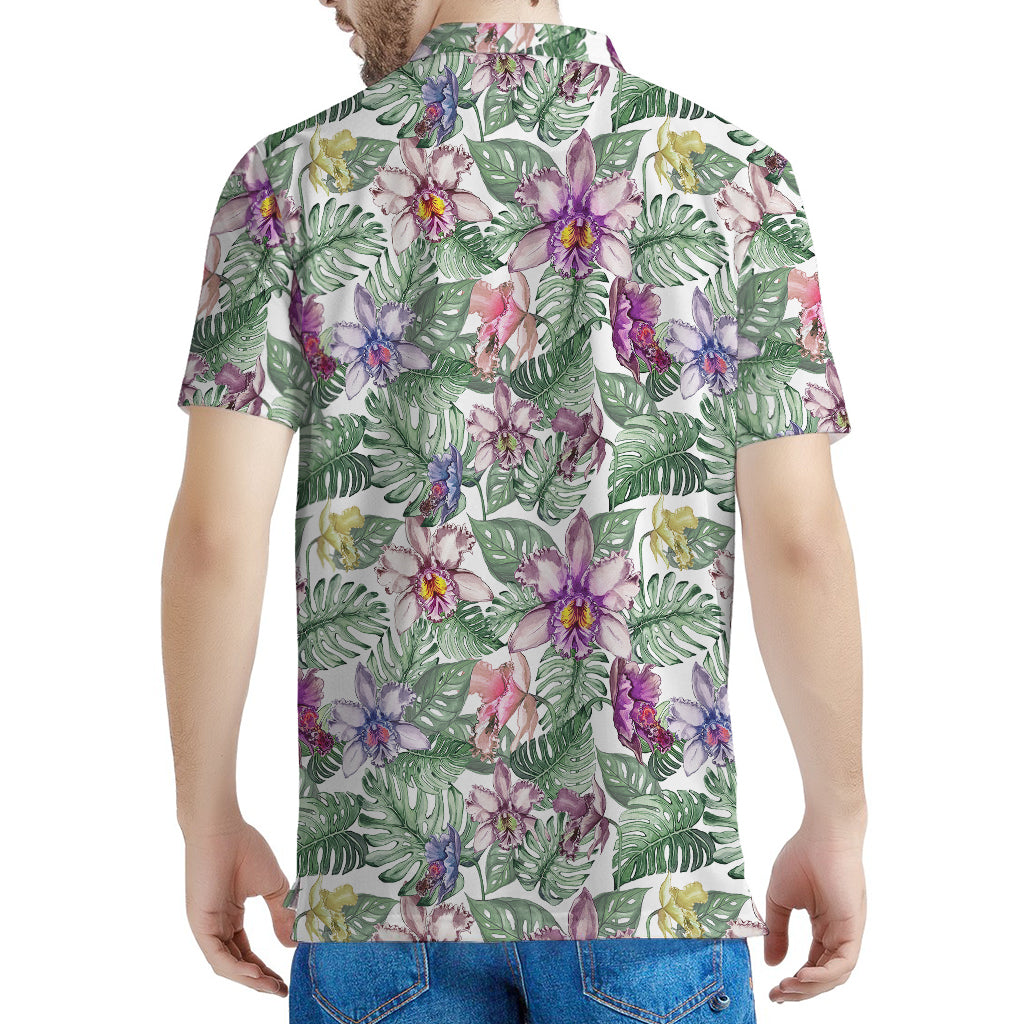 Tropical Cattleya Pattern Print Men's Polo Shirt