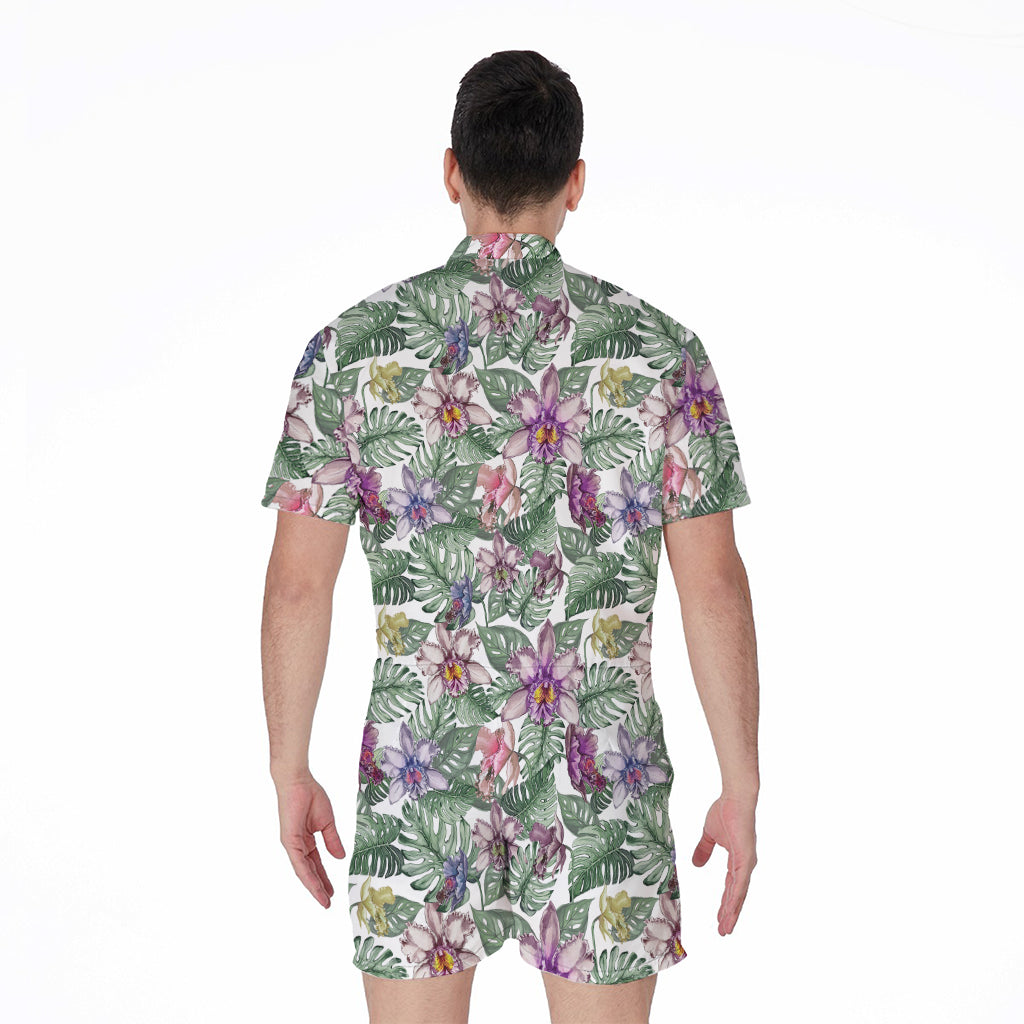 Tropical Cattleya Pattern Print Men's Rompers