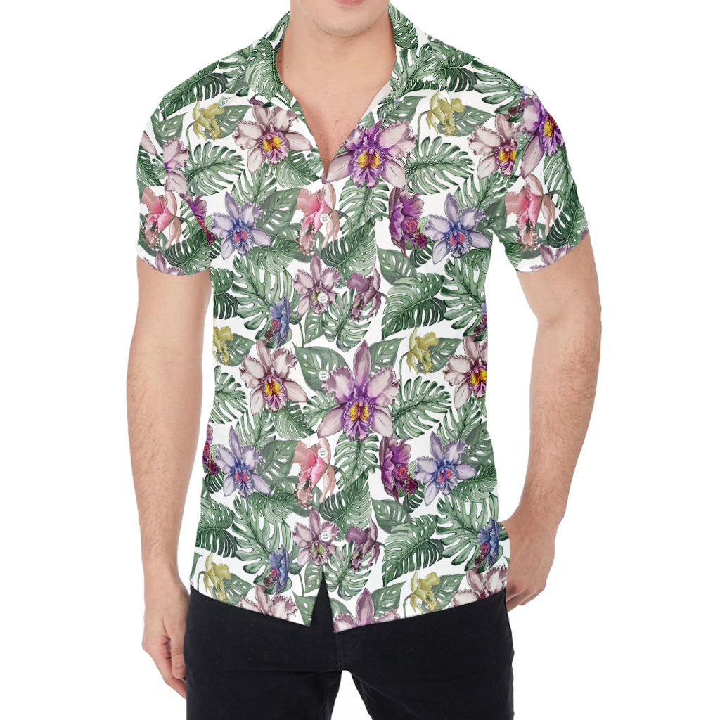 Tropical Cattleya Pattern Print Men's Shirt