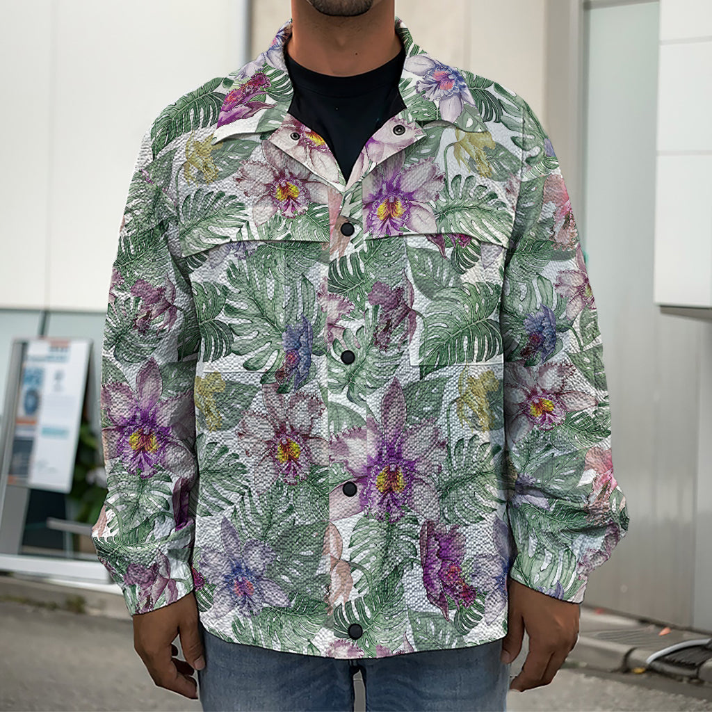 Tropical Cattleya Pattern Print Men's Shirt Jacket