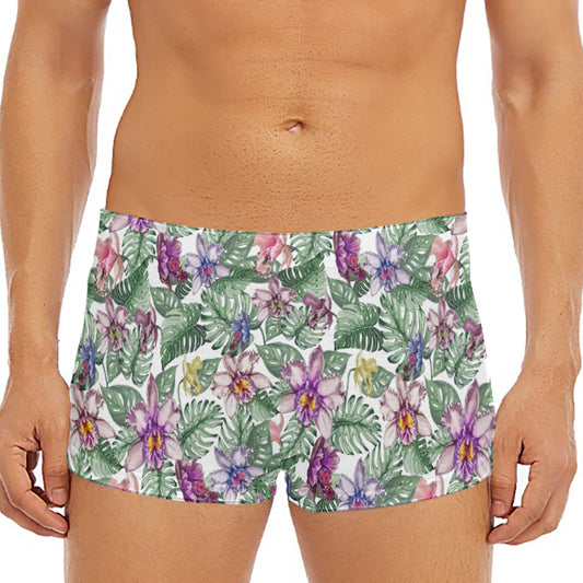 Tropical Cattleya Pattern Print Men's Short Boxer Briefs
