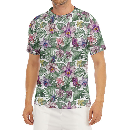 Tropical Cattleya Pattern Print Men's Short Sleeve Rash Guard