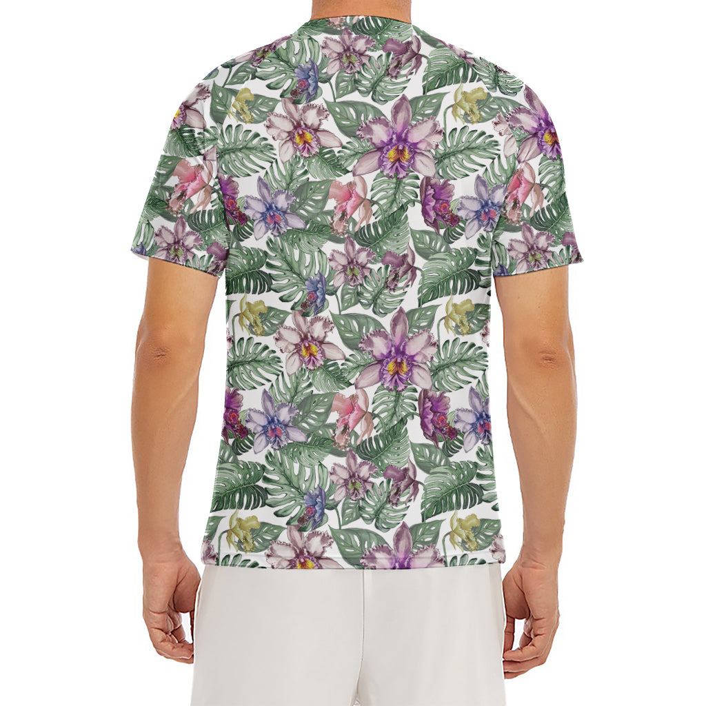 Tropical Cattleya Pattern Print Men's Short Sleeve Rash Guard