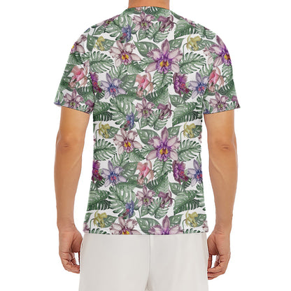 Tropical Cattleya Pattern Print Men's Short Sleeve Rash Guard