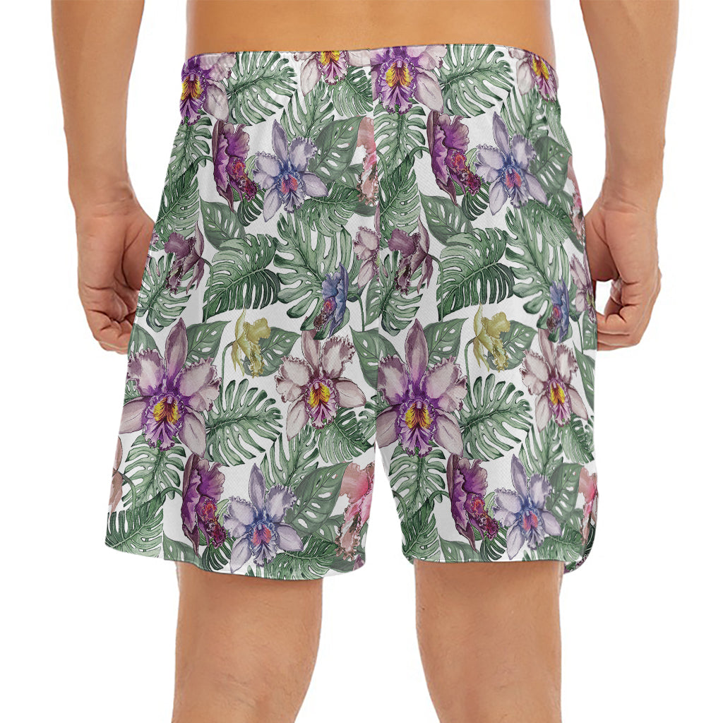 Tropical Cattleya Pattern Print Men's Split Running Shorts