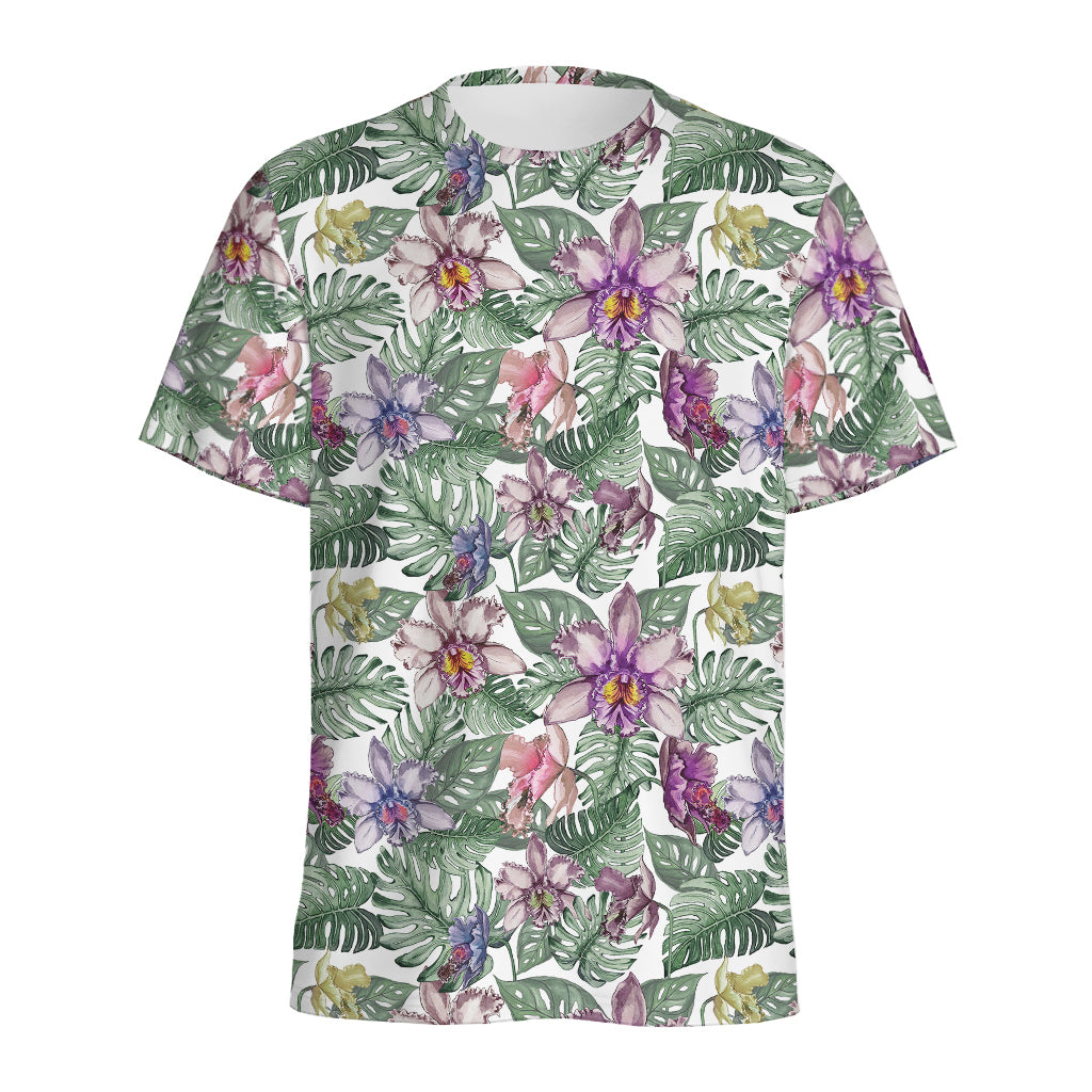 Tropical Cattleya Pattern Print Men's Sports T-Shirt