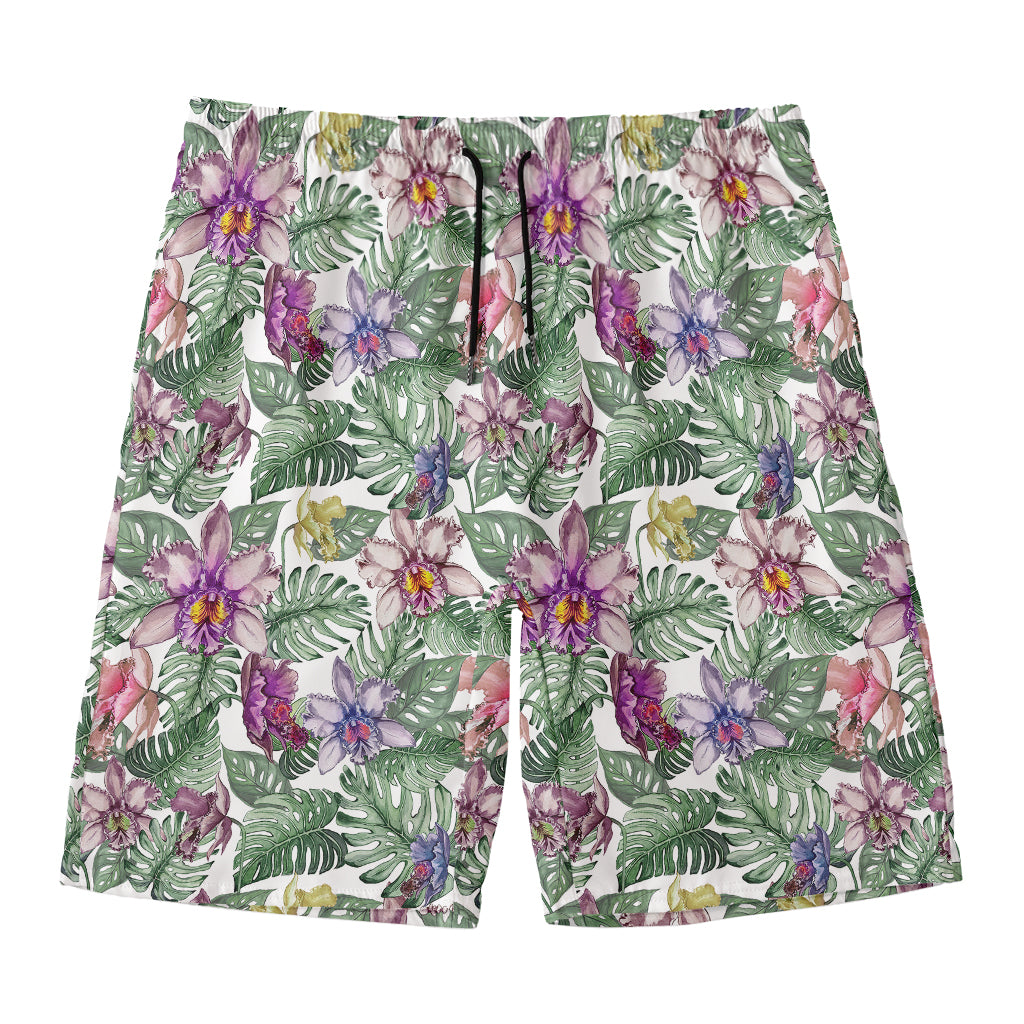 Tropical Cattleya Pattern Print Men's Swim Trunks