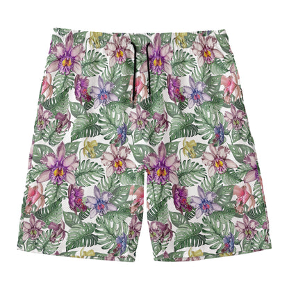 Tropical Cattleya Pattern Print Men's Swim Trunks