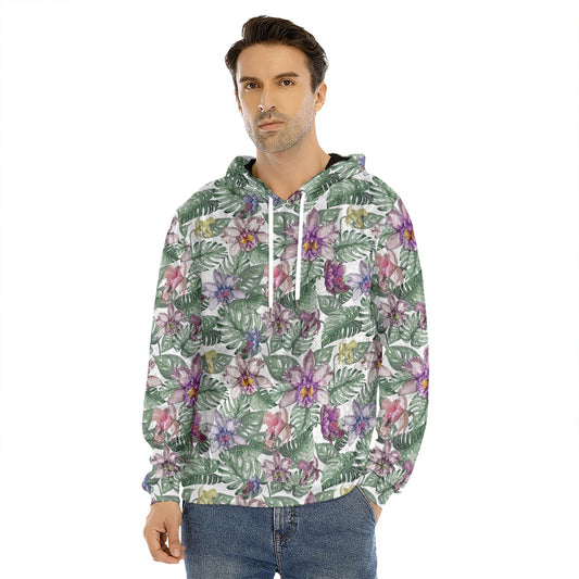Tropical Cattleya Pattern Print Men's Velvet Pullover Hoodie