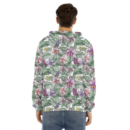 Tropical Cattleya Pattern Print Men's Velvet Pullover Hoodie