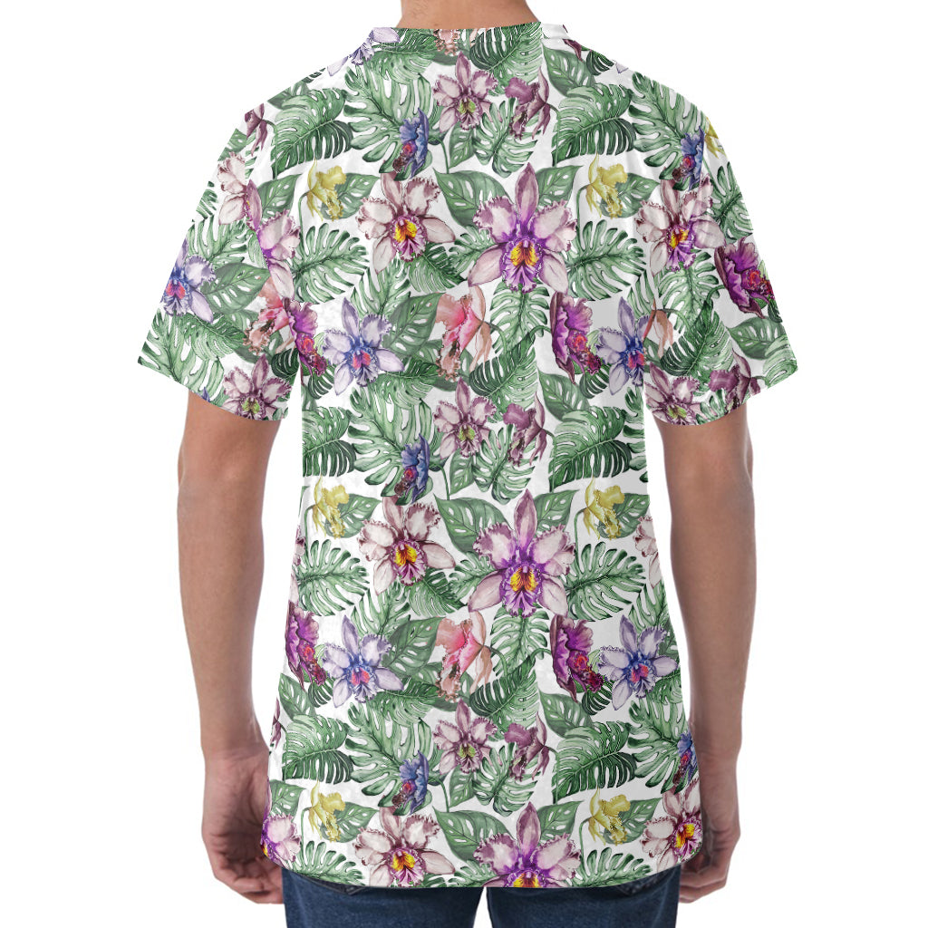 Tropical Cattleya Pattern Print Men's Velvet T-Shirt