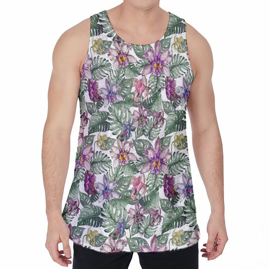 Tropical Cattleya Pattern Print Men's Velvet Tank Top