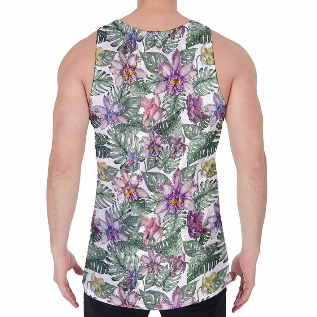 Tropical Cattleya Pattern Print Men's Velvet Tank Top