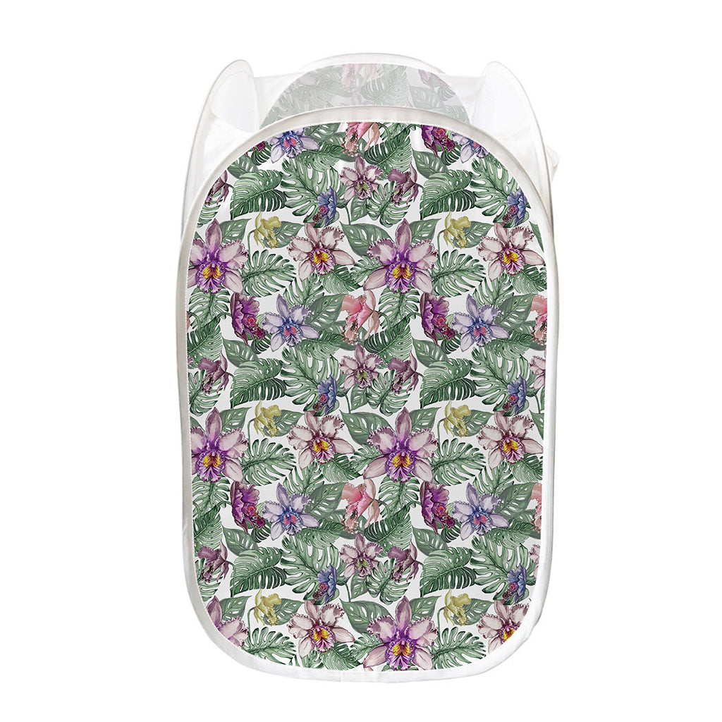 Tropical Cattleya Pattern Print Mesh Laundry Hamper