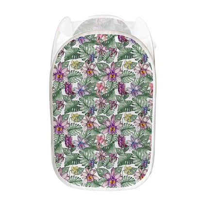 Tropical Cattleya Pattern Print Mesh Laundry Hamper
