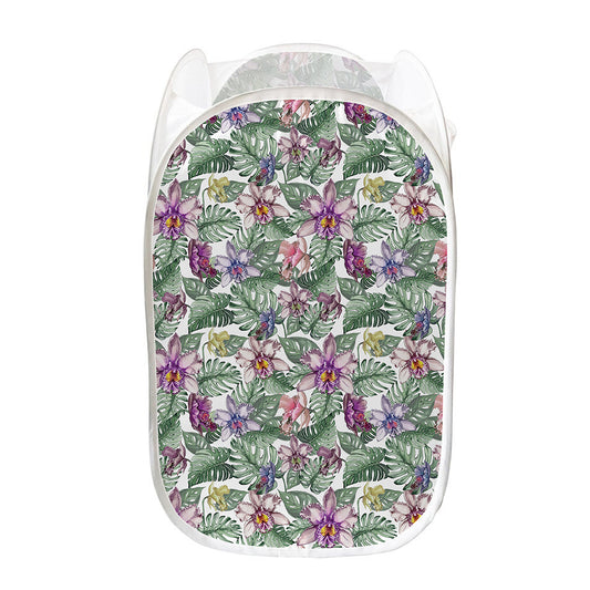 Tropical Cattleya Pattern Print Mesh Laundry Hamper