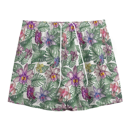 Tropical Cattleya Pattern Print Mesh Shorts