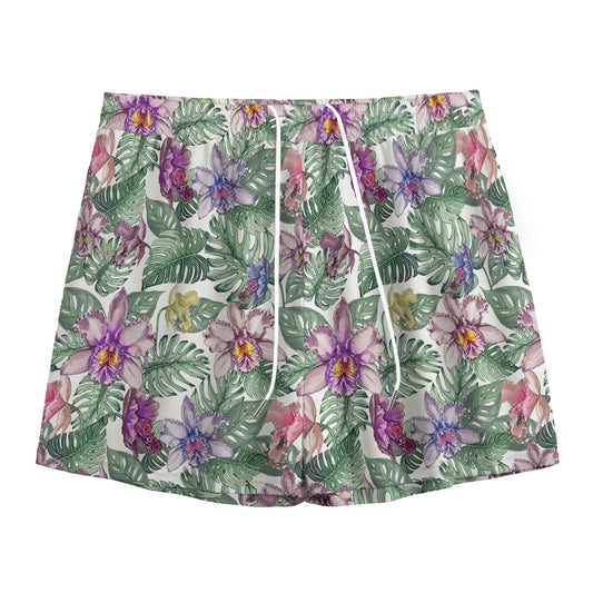 Tropical Cattleya Pattern Print Mesh Shorts