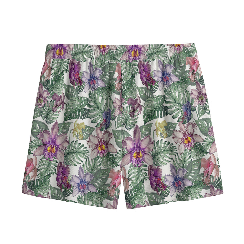 Tropical Cattleya Pattern Print Mesh Shorts