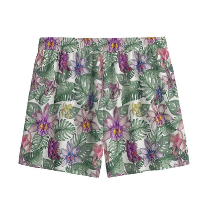 Tropical Cattleya Pattern Print Mesh Shorts