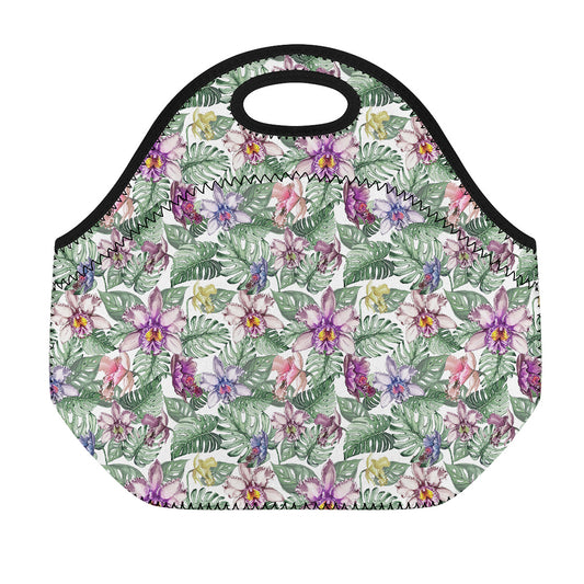 Tropical Cattleya Pattern Print Neoprene Lunch Bag