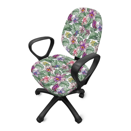 Tropical Cattleya Pattern Print Office Chair Cover