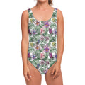 Tropical Cattleya Pattern Print One Piece Swimsuit
