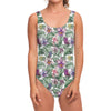 Tropical Cattleya Pattern Print One Piece Swimsuit