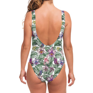 Tropical Cattleya Pattern Print One Piece Swimsuit