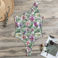 Tropical Cattleya Pattern Print One Shoulder Bodysuit
