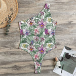 Tropical Cattleya Pattern Print One Shoulder Bodysuit