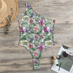 Tropical Cattleya Pattern Print One Shoulder Bodysuit