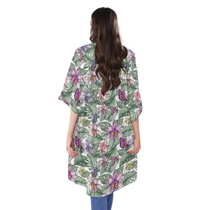 Tropical Cattleya Pattern Print Open Front Beach Cover Up