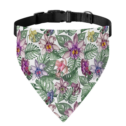 Tropical Cattleya Pattern Print Over The Collar Dog Bandana