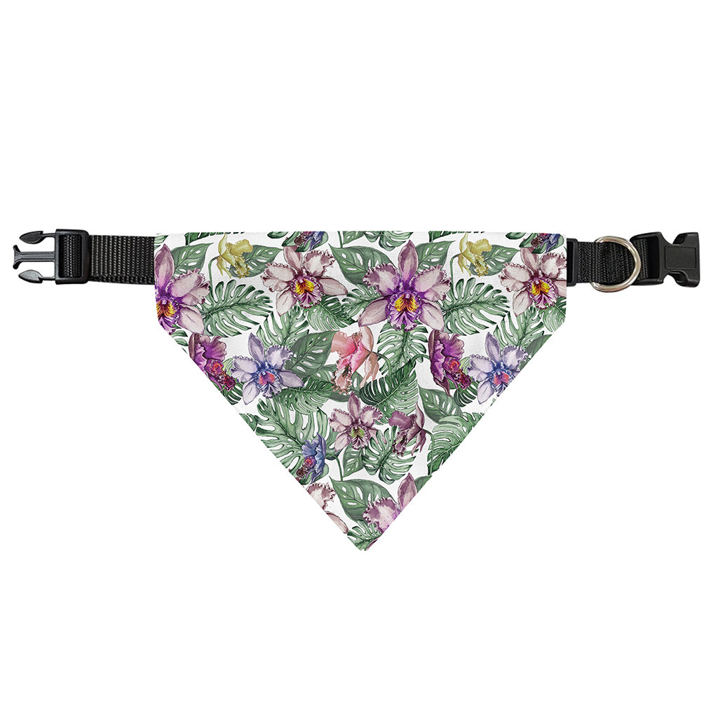 Tropical Cattleya Pattern Print Over The Collar Dog Bandana