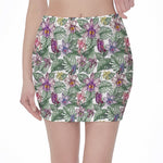 Tropical Cattleya Pattern Print Pencil Mini Skirt
