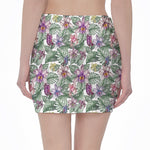 Tropical Cattleya Pattern Print Pencil Mini Skirt