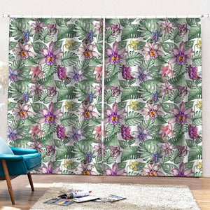 Tropical Cattleya Pattern Print Pencil Pleat Curtains