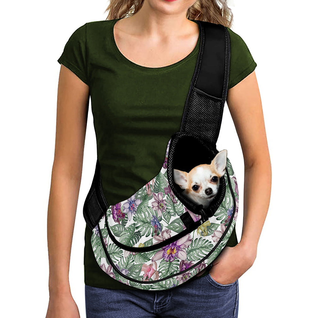 Tropical Cattleya Pattern Print Pet Sling Carrier