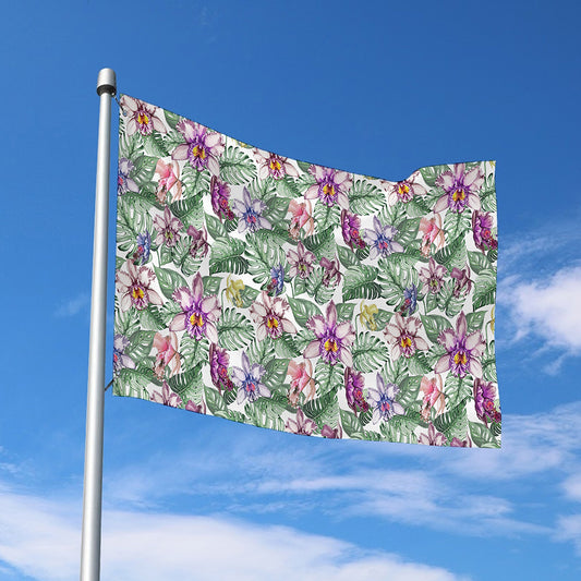 Tropical Cattleya Pattern Print Polyester Flag