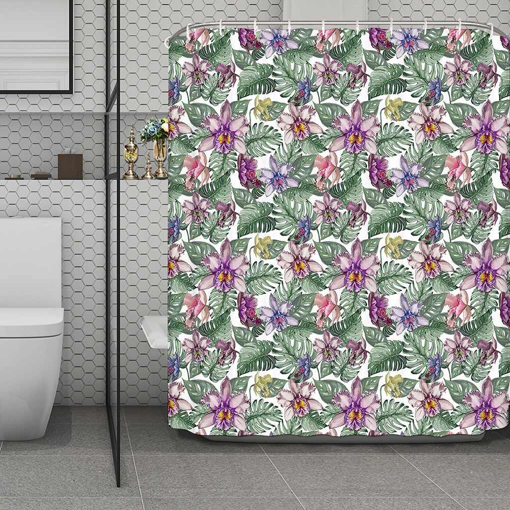 Tropical Cattleya Pattern Print Polyester Shower Curtain
