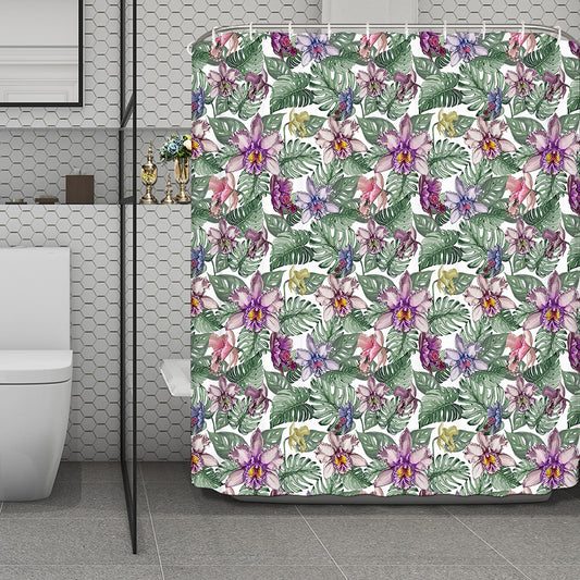 Tropical Cattleya Pattern Print Polyester Shower Curtain
