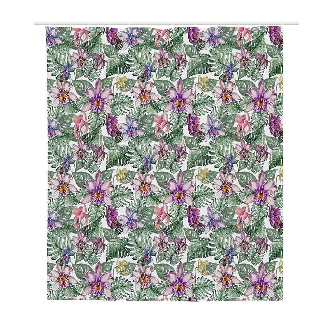 Tropical Cattleya Pattern Print Polyester Shower Curtain
