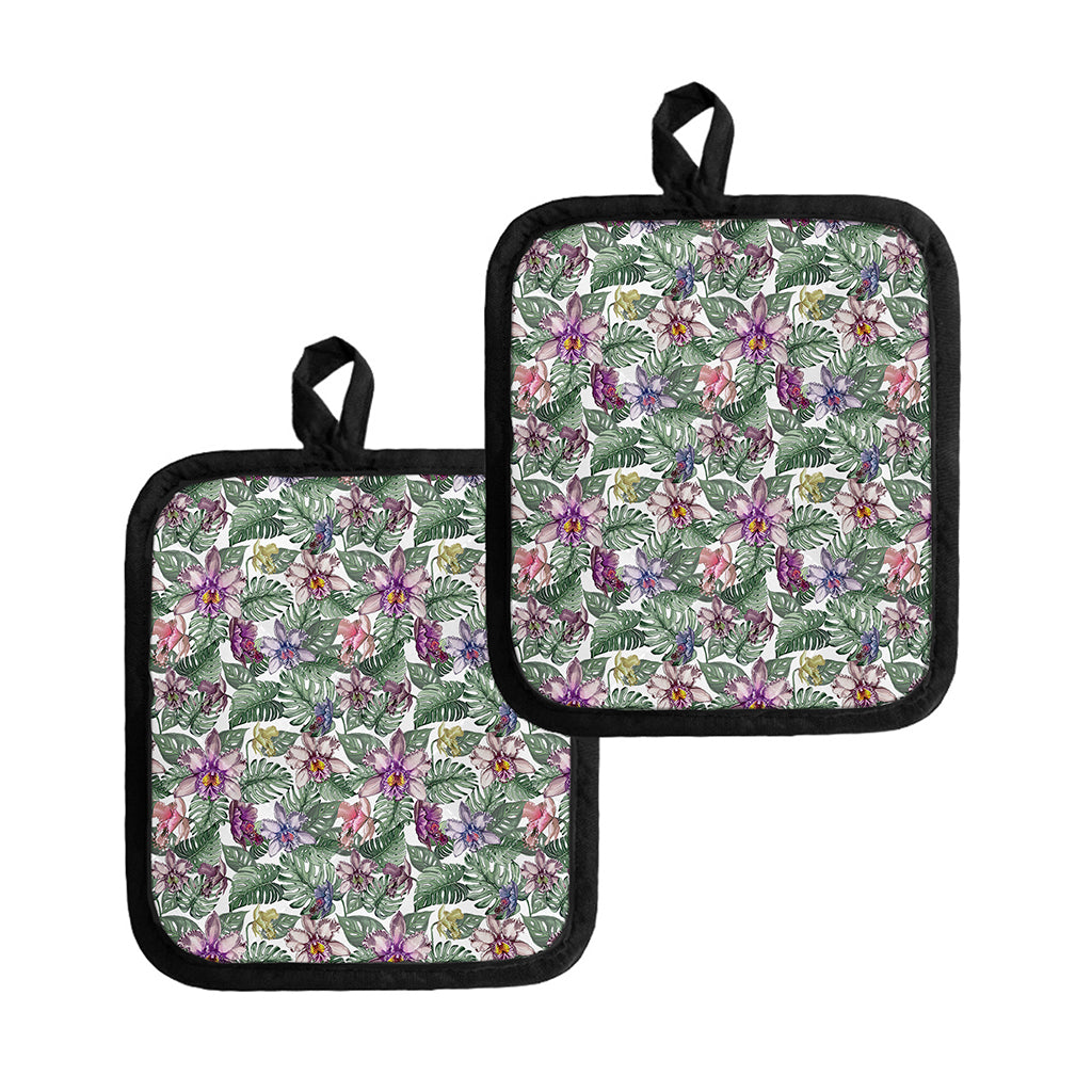 Tropical Cattleya Pattern Print Pot Holders