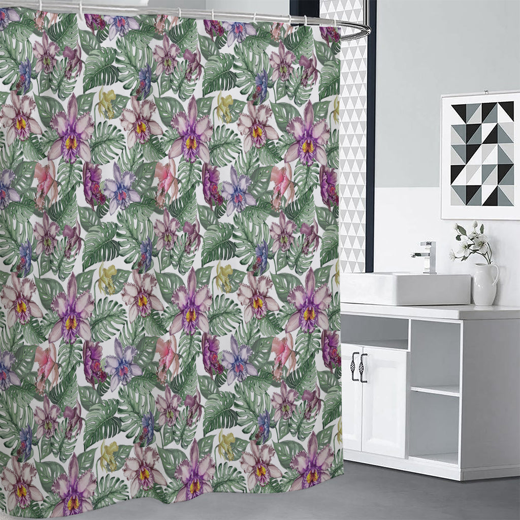 Tropical Cattleya Pattern Print Premium Shower Curtain