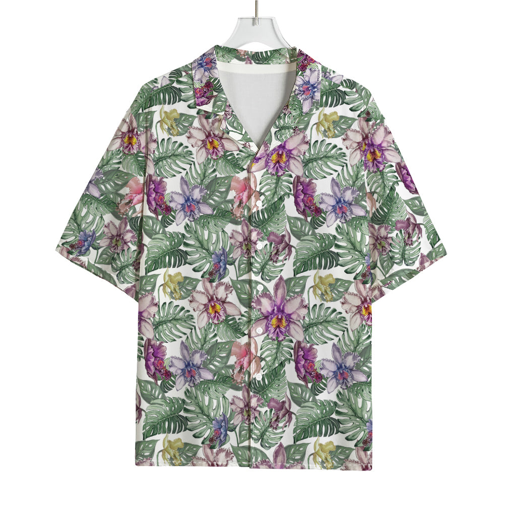 Tropical Cattleya Pattern Print Rayon Hawaiian Shirt