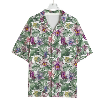 Tropical Cattleya Pattern Print Rayon Hawaiian Shirt