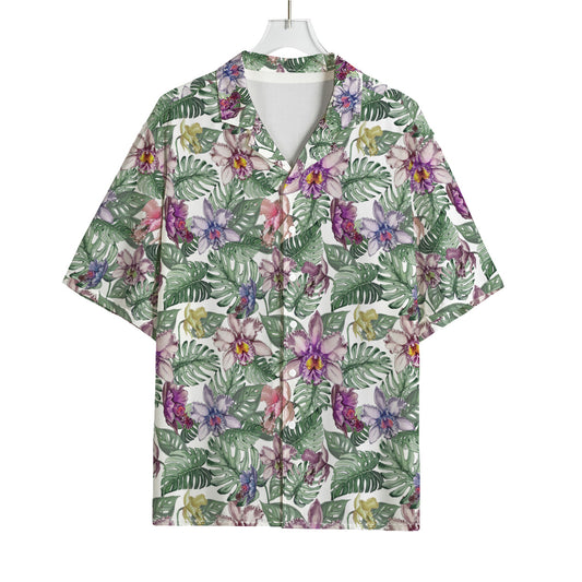 Tropical Cattleya Pattern Print Rayon Hawaiian Shirt
