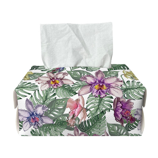 Tropical Cattleya Pattern Print Rectangle Tissue Box Cover